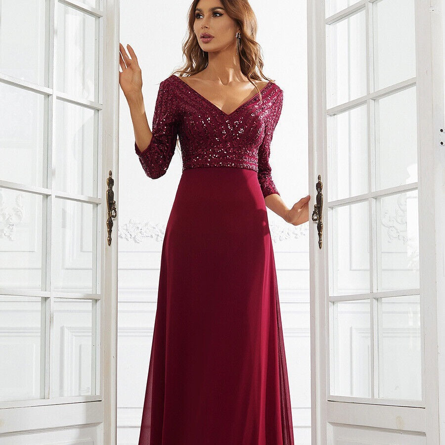 Maxi Swing Sequin Stitching Evening Dress