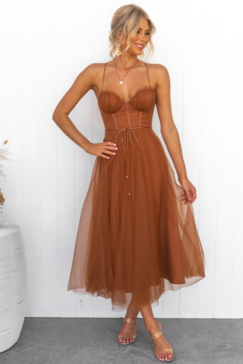 A-line Straps Sleeveless Flowing Lace Corset Dress