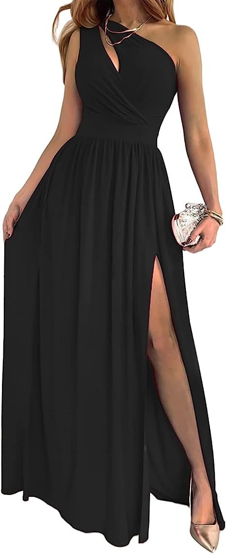 Women's One Shoulder High Split Cutout Cocktail Dress