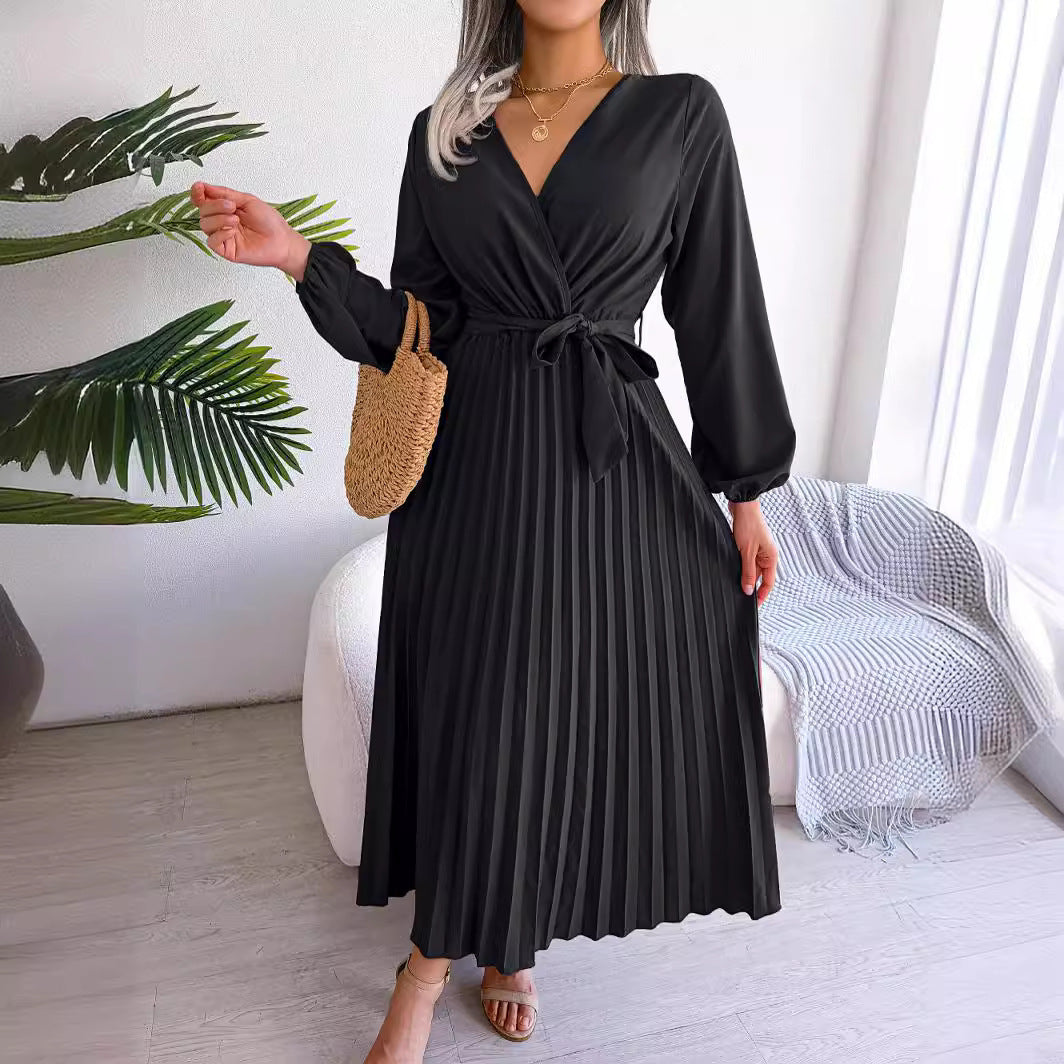 New Style Cross V-neck Pleated Dress