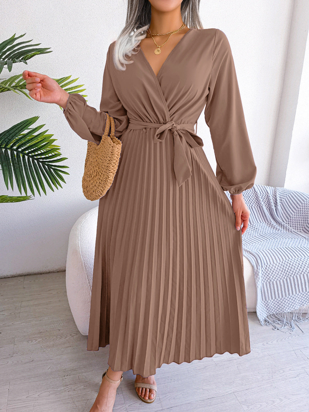 New Style Cross V-neck Pleated Dress