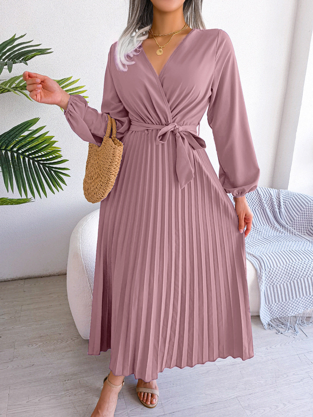 New Style Cross V-neck Pleated Dress