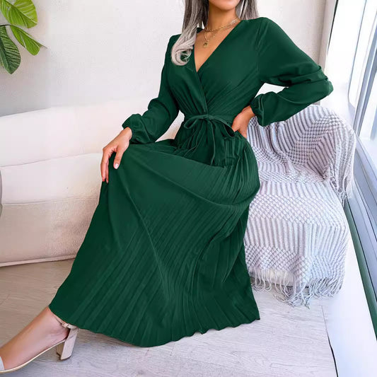 New Style Cross V-neck Pleated Dress