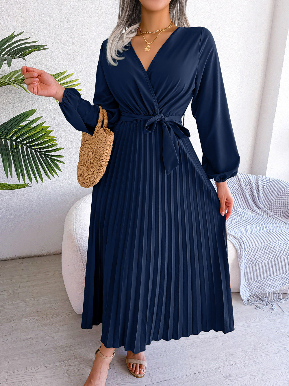 New Style Cross V-neck Pleated Dress