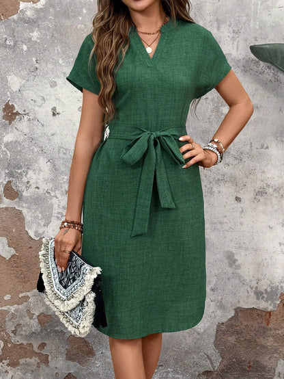 Women'S A-Line Waist Belted Casual Dress