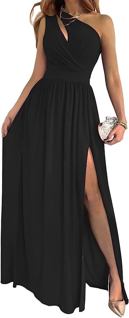 Women's One Shoulder High Split Cutout Cocktail Dress