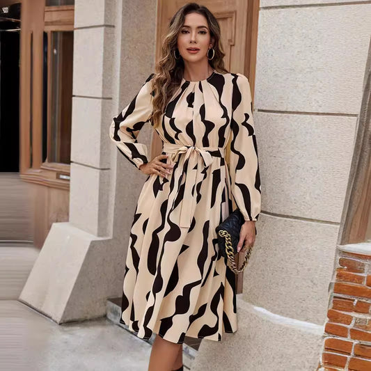 Elegant Tied Printed Midi Skirt Dress