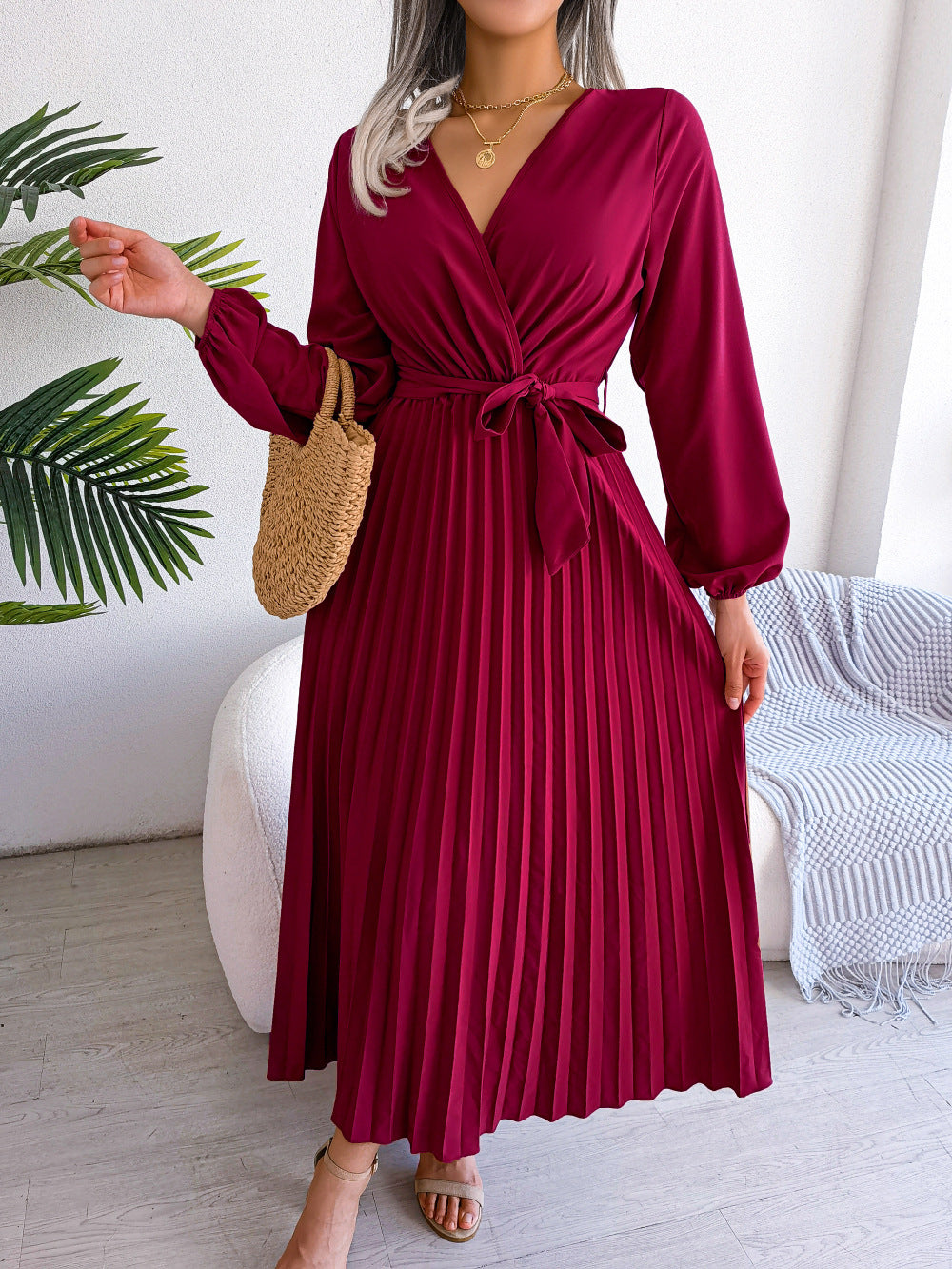 New Style Cross V-neck Pleated Dress