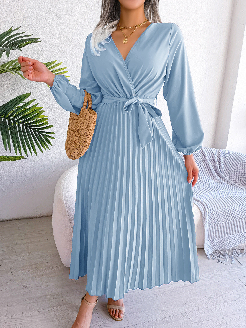 New Style Cross V-neck Pleated Dress